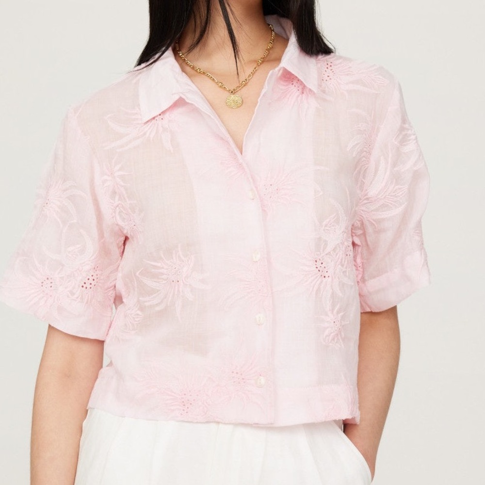 rag & bone MARE Sheer Pink Embroidered Top, Size Small